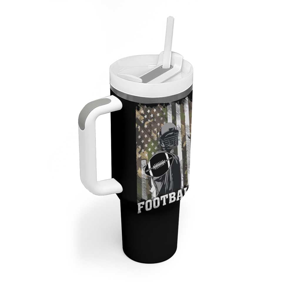 Football Players Tumbler With Handle Camo US American Flag Game Day Sport Team Vintage Patriotic - Wonder Print Shop