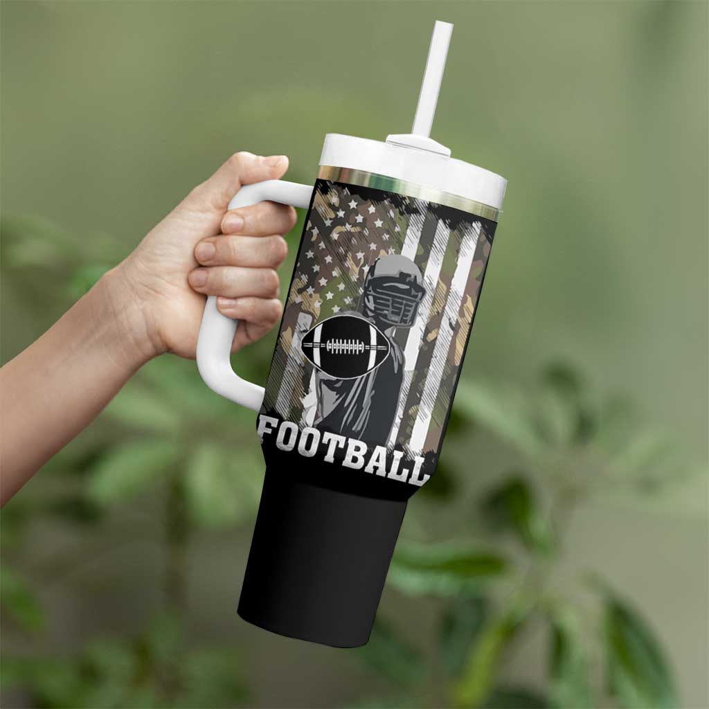 Football Players Tumbler With Handle Camo US American Flag Game Day Sport Team Vintage Patriotic - Wonder Print Shop
