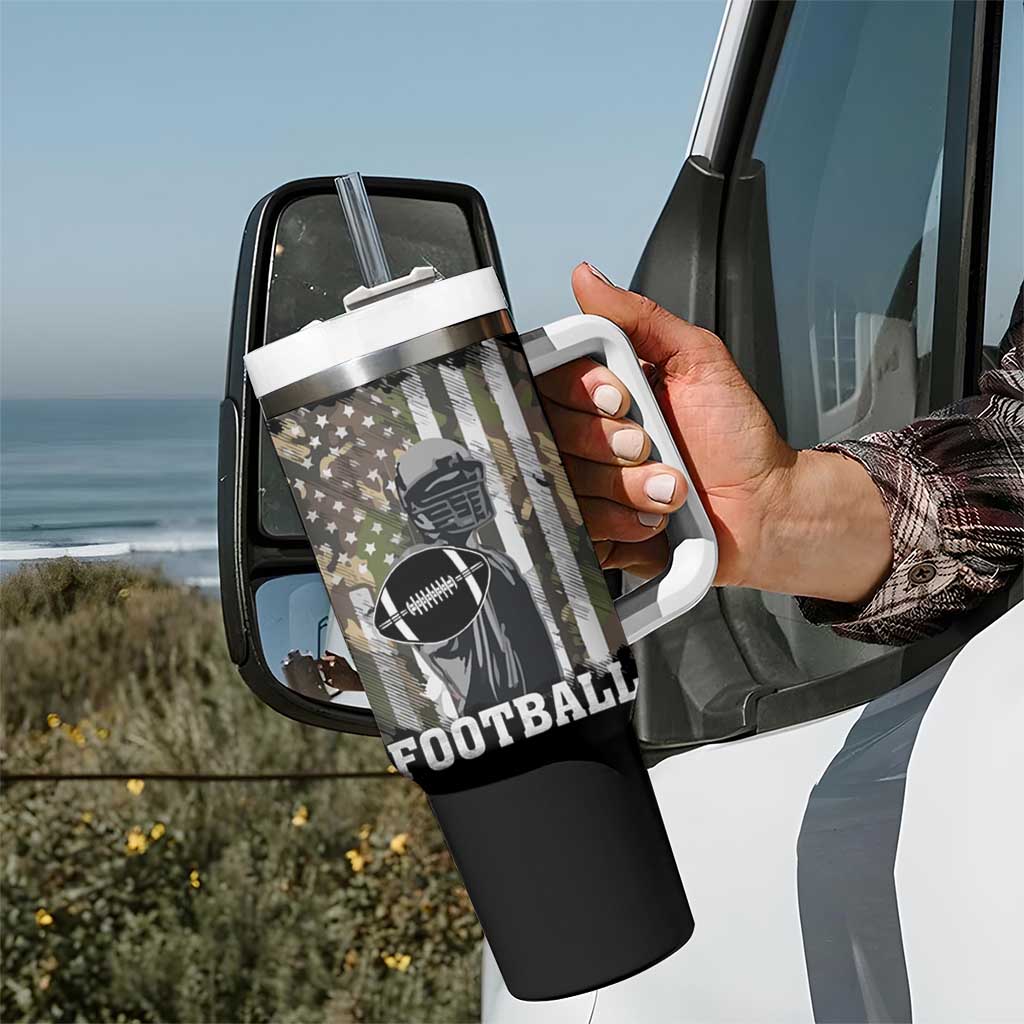 Football Players Tumbler With Handle Camo US American Flag Game Day Sport Team Vintage Patriotic - Wonder Print Shop