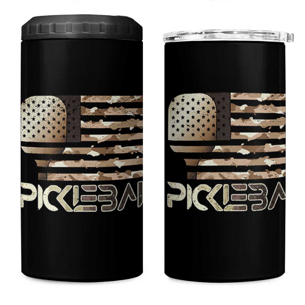 Camo US Flag Pickleball Player Paddleball Lover 4 in 1 Can Cooler Tumbler