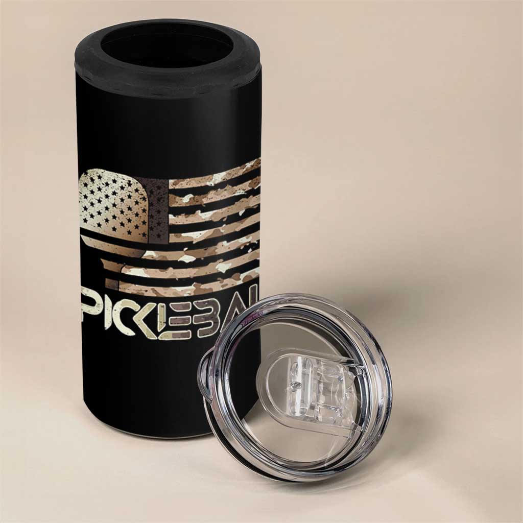 Camo US Flag Pickleball Player Paddleball Lover 4 in 1 Can Cooler Tumbler