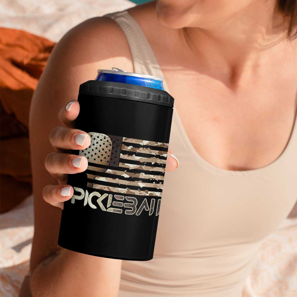 Camo US Flag Pickleball Player Paddleball Lover 4 in 1 Can Cooler Tumbler