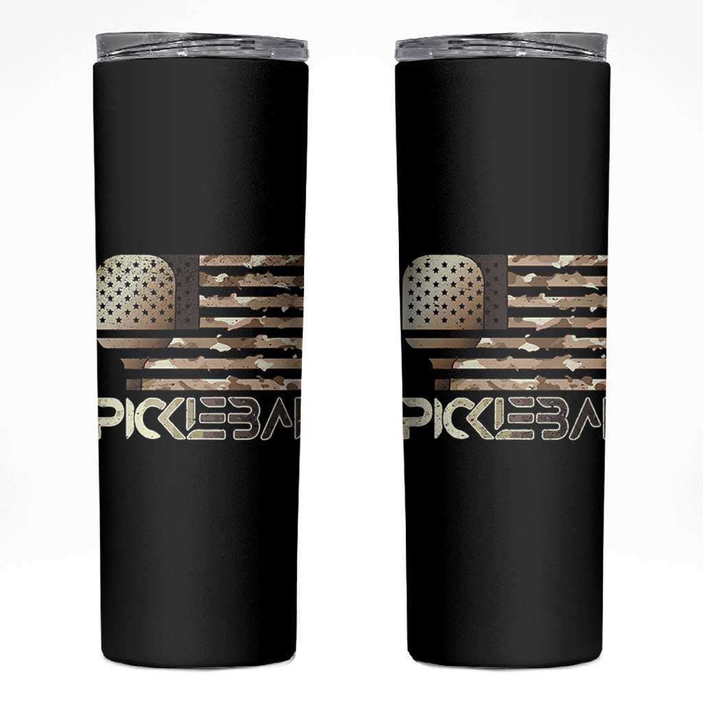 Camo US Flag Pickleball Player Paddleball Lover Skinny Tumbler