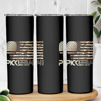 Camo US Flag Pickleball Player Paddleball Lover Skinny Tumbler