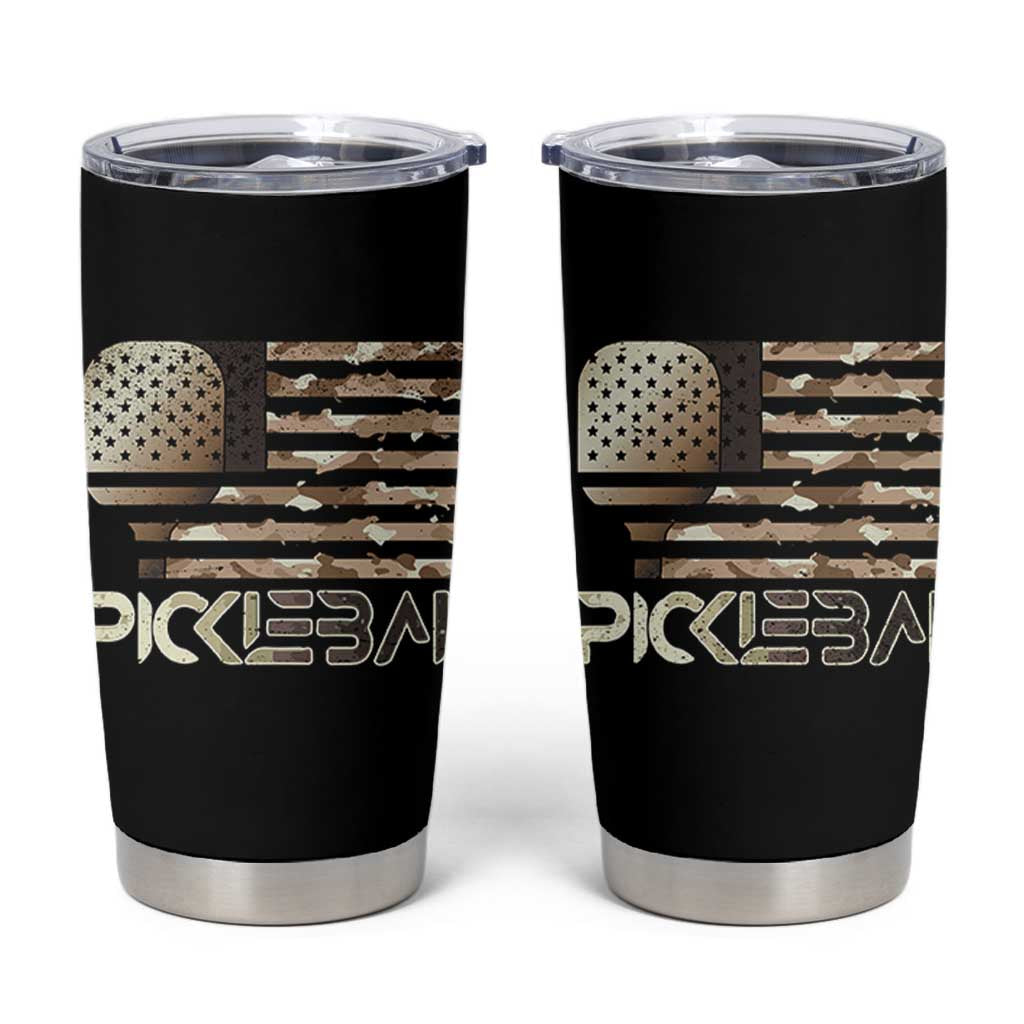 Camo US Flag Pickleball Player Paddleball Lover Tumbler Cup