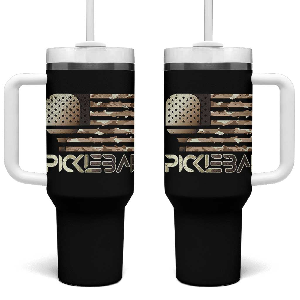 Camo US Flag Pickleball Player Paddleball Lover Tumbler With Handle