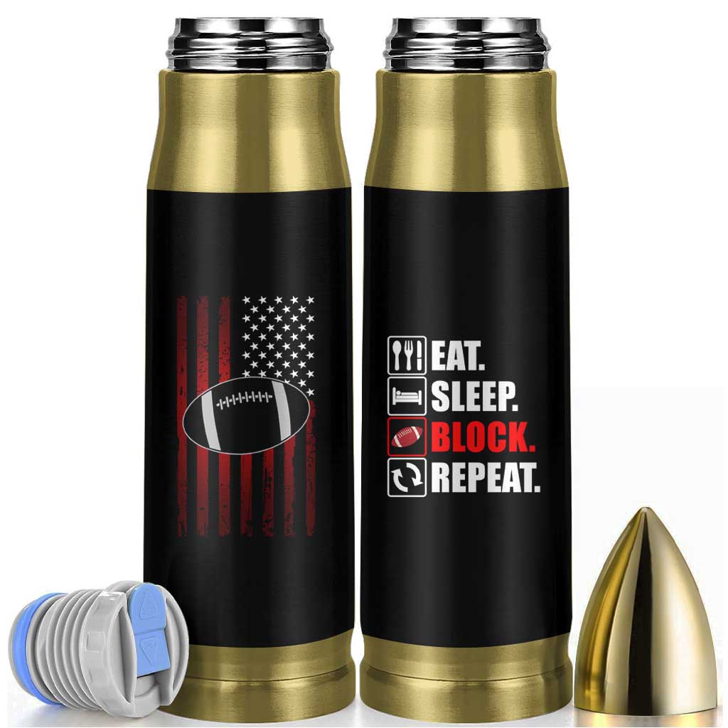 Football Lineman Bullet Tumbler Eat Sleep Block Repeat Patriotic USA  Flag Defensive Linemen Gift For Men