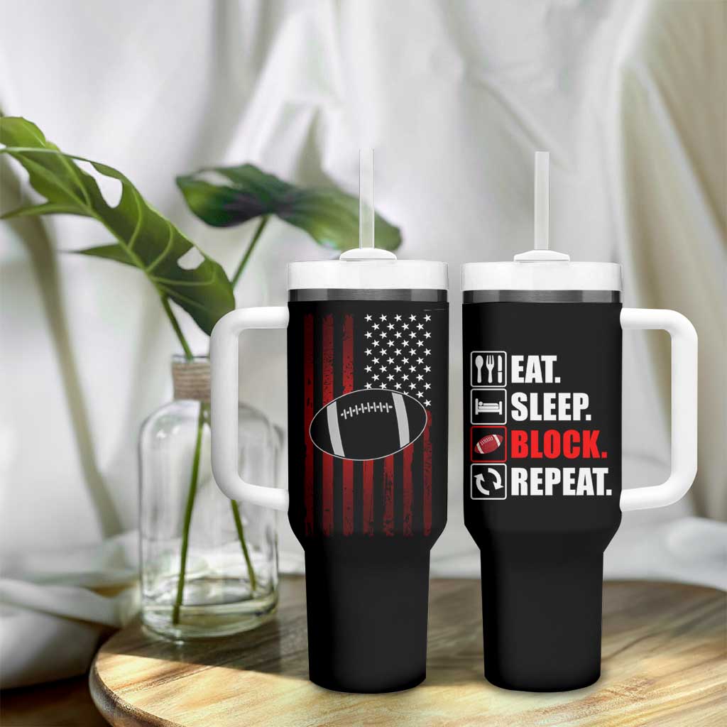 Football Lineman Tumbler With Handle Eat Sleep Block Repeat Patriotic USA  Flag Defensive Linemen Gift For Men - Wonder Print Shop
