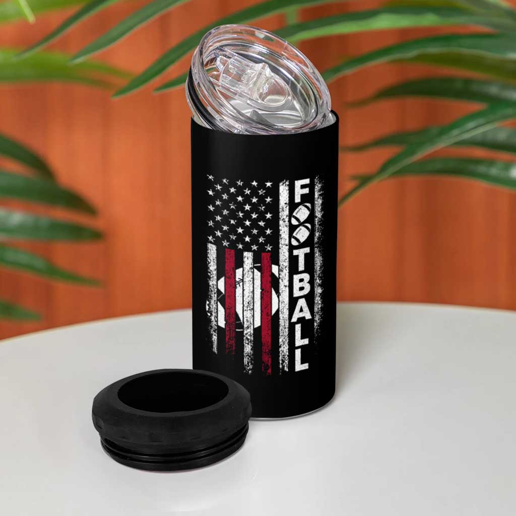 Football American Flag 4 in 1 Can Cooler Tumbler Game Day Sport Team Vintage Patriotic - Wonder Print Shop