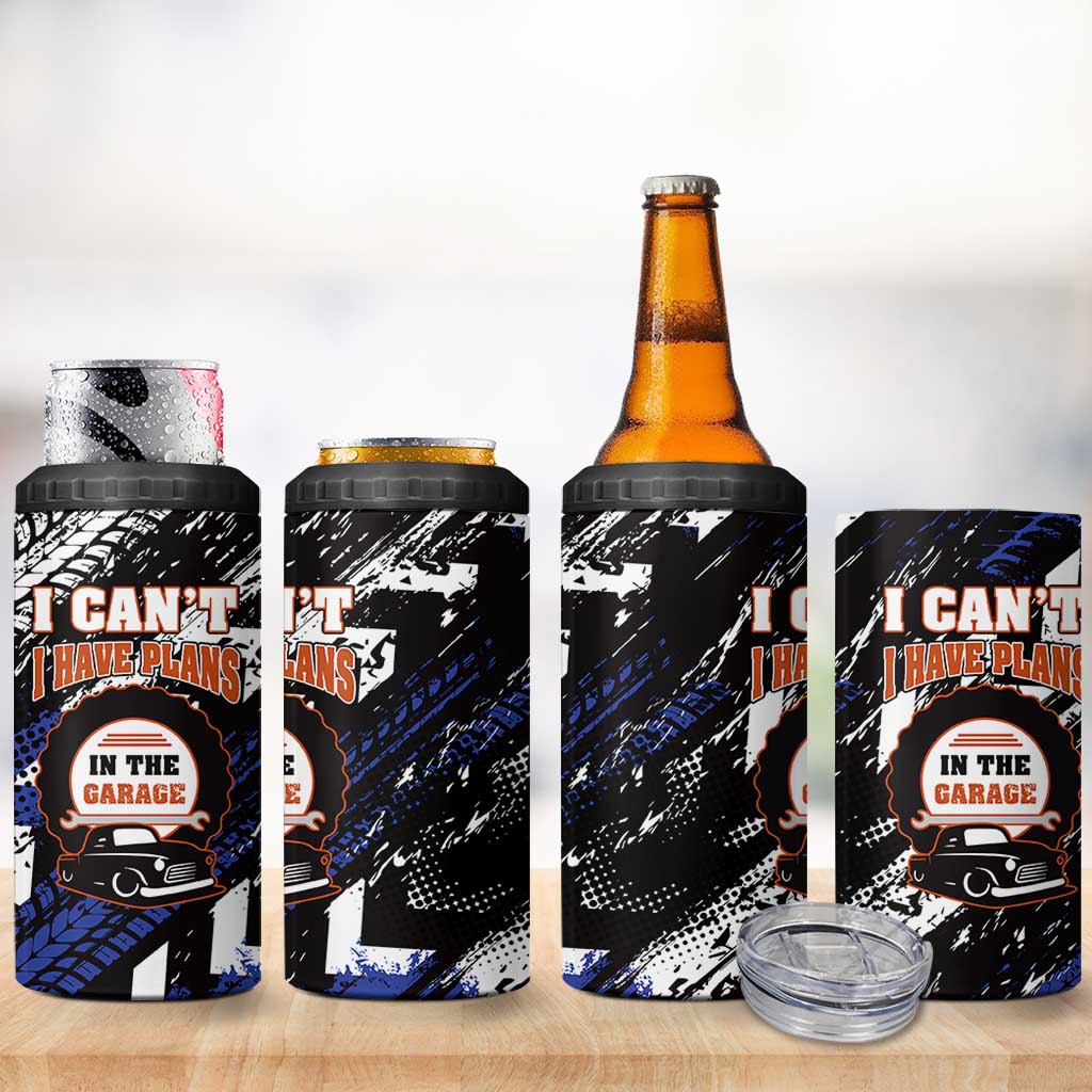Funny Car Mechanic 4 in 1 Can Cooler Tumbler I Cant I Have Plans In The Garage Father Day
