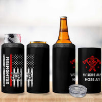 Funny Firefighter Gifts 4 in 1 Can Cooler Tumbler Where My Hose At American Flag