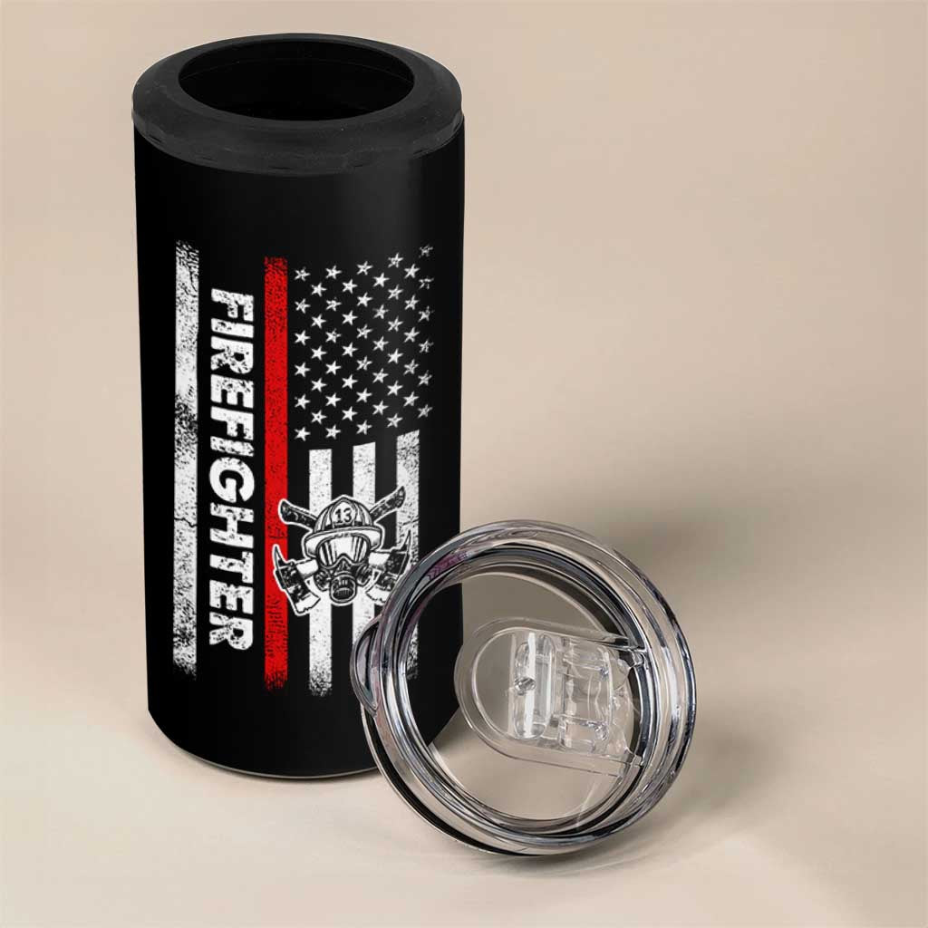Funny Firefighter Gifts 4 in 1 Can Cooler Tumbler Where My Hose At American Flag