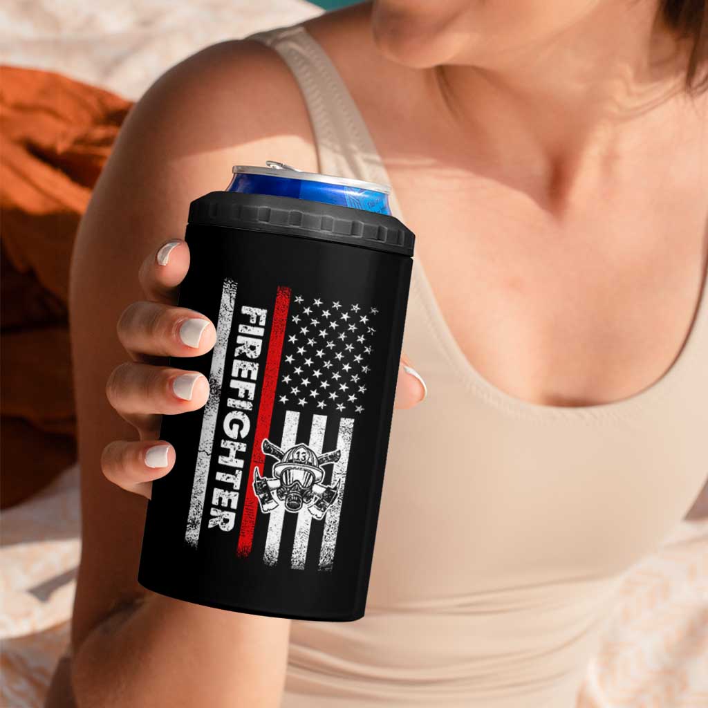 Funny Firefighter Gifts 4 in 1 Can Cooler Tumbler Where My Hose At American Flag