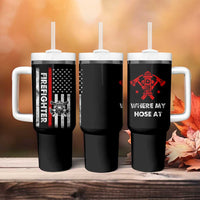 Funny Firefighter Gifts Tumbler With Handle Where My Hose At American Flag