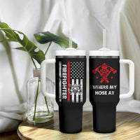 Funny Firefighter Gifts Tumbler With Handle Where My Hose At American Flag