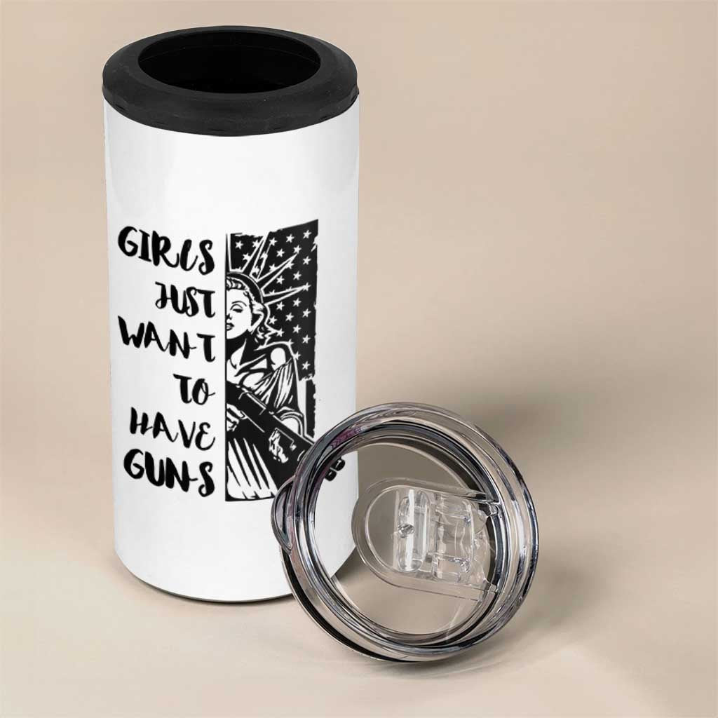 Gun Lovers Gifts For Women 4 in 1 Can Cooler Tumbler Girls Just Want To Have Guns American Flag
