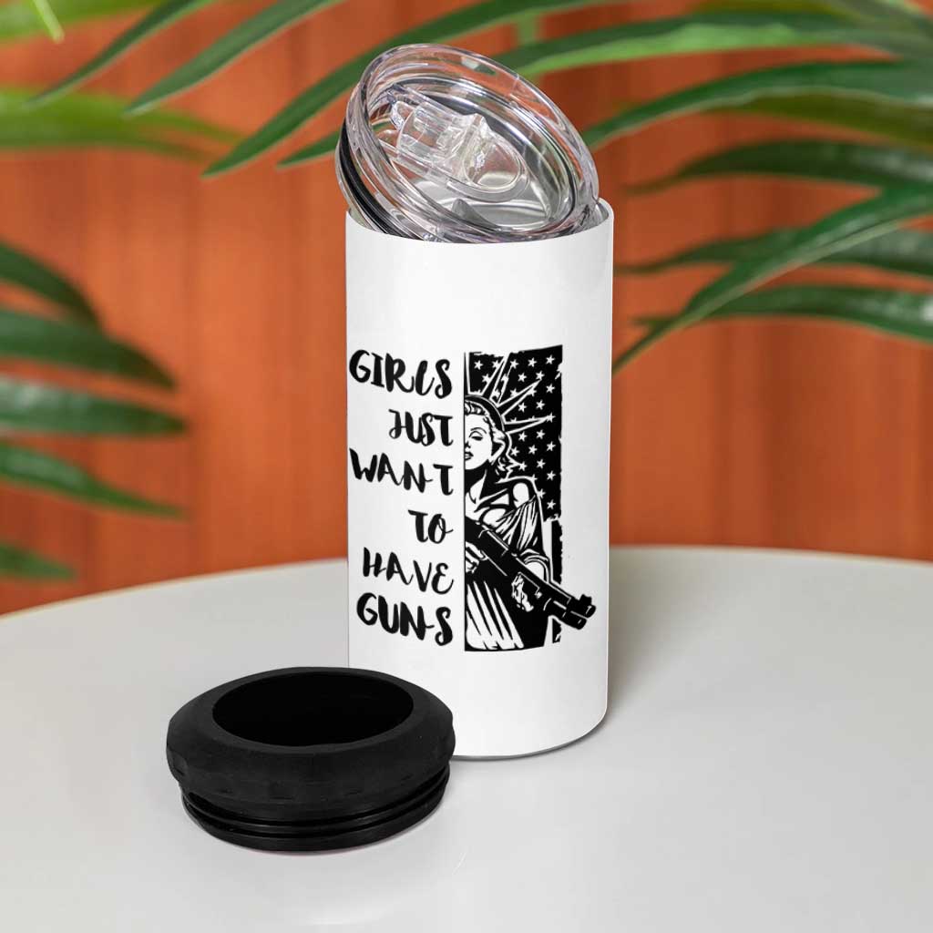 Gun Lovers Gifts For Women 4 in 1 Can Cooler Tumbler Girls Just Want To Have Guns American Flag