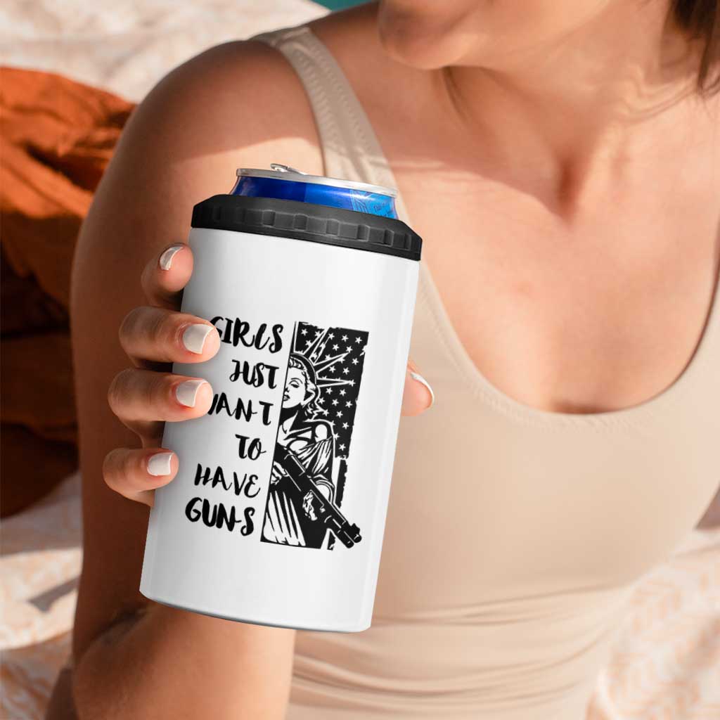 Gun Lovers Gifts For Women 4 in 1 Can Cooler Tumbler Girls Just Want To Have Guns American Flag