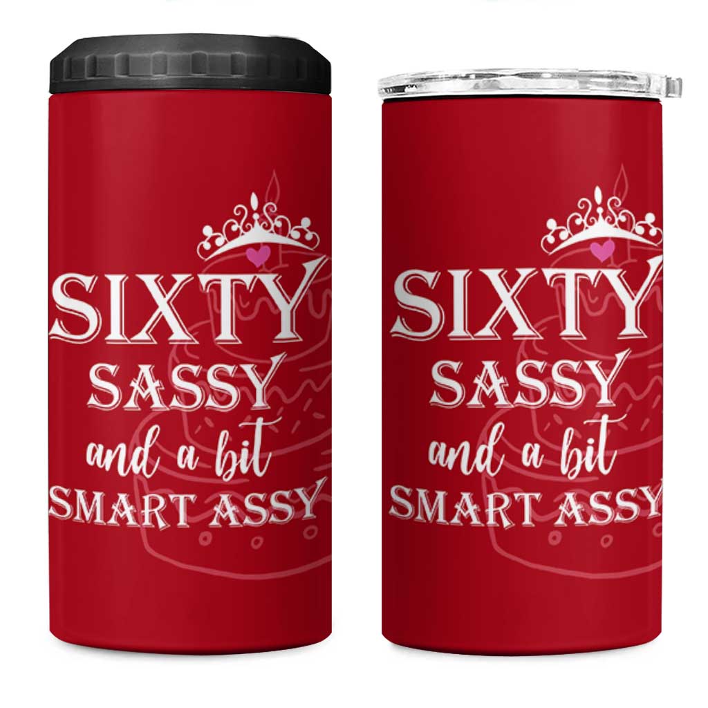 60th Birthday Gifts For Women 4 in 1 Can Cooler Tumbler Sixty Sassy And A Bit Smart Assy 1966 60 Year Old Birthday