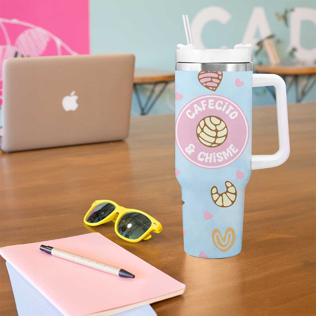 Cafecito & Chisme Tumbler With Handle Concha Pun Gift Mexican Themed Gifts in Spanish - Wonder Print Shop
