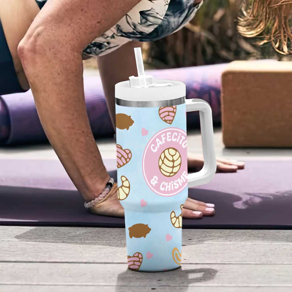 Cafecito & Chisme Tumbler With Handle Concha Pun Gift Mexican Themed Gifts in Spanish - Wonder Print Shop