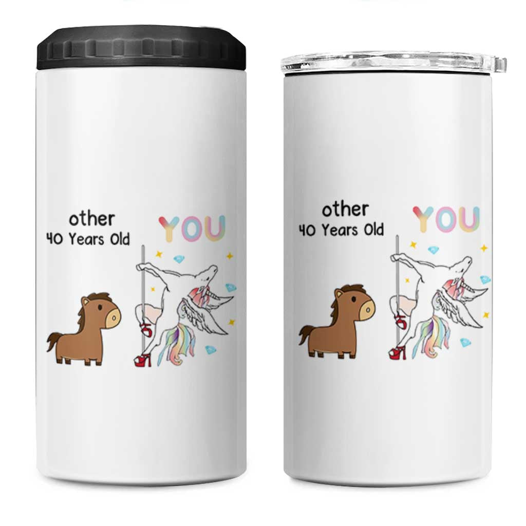 40th Birthday 4 in 1 Can Cooler Tumbler Funny Dancing Unicorn 1986 Other 40 Year Olds