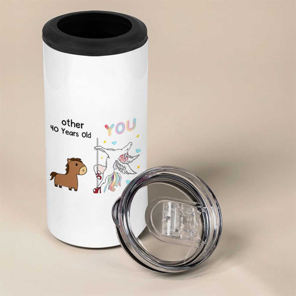 40th Birthday 4 in 1 Can Cooler Tumbler Funny Dancing Unicorn 1986 Other 40 Year Olds