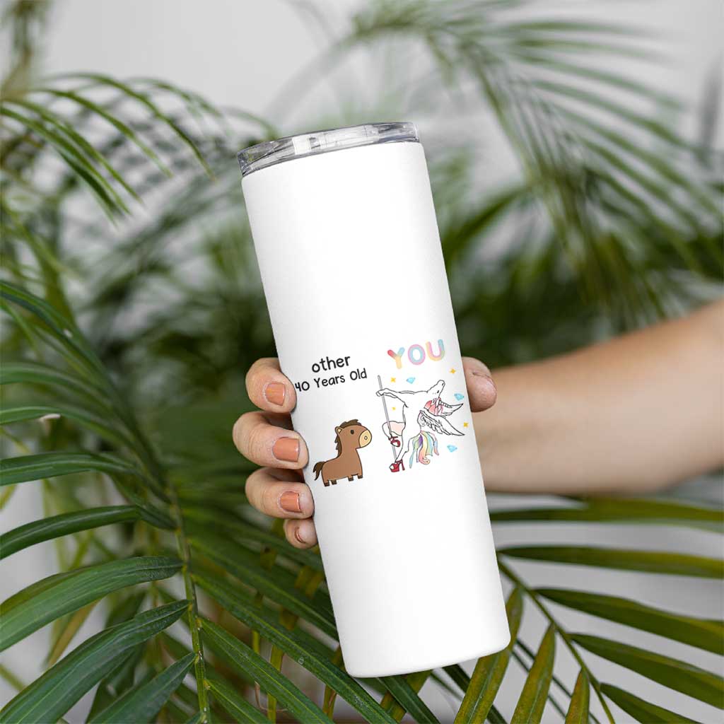 40th Birthday Skinny Tumbler Funny Dancing Unicorn 1986 Other 40 Year Olds