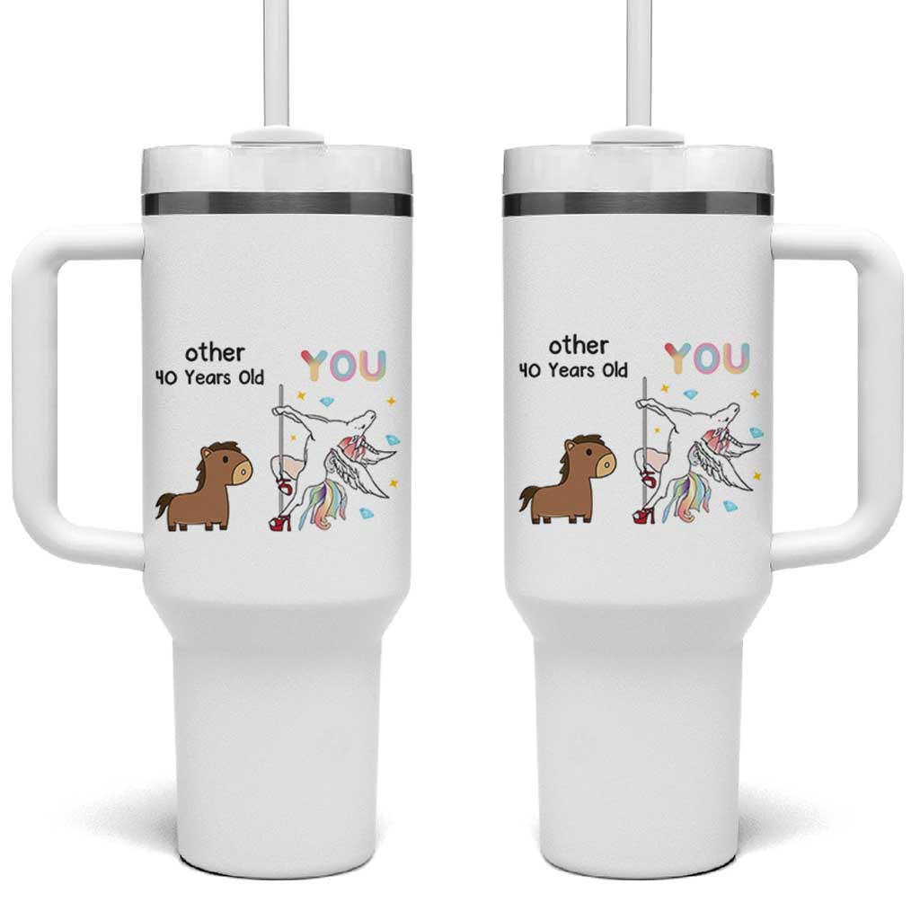 40th Birthday Tumbler With Handle Funny Dancing Unicorn 1986 Other 40 Year Olds