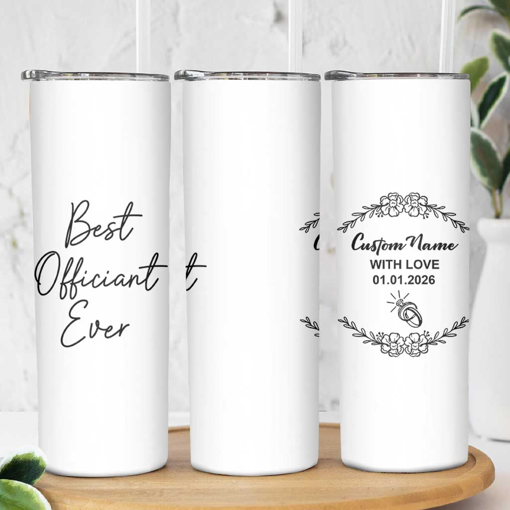 Personalized Wedding Officiant Skinny Tumbler Custom Name And Date Funny Wedding Registry Gift From Couple