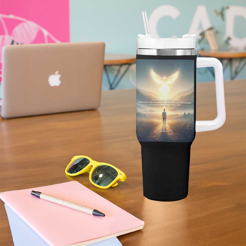 Christian Gifts Tumbler With Handle I Am The Light of The World Bible Verse John 8:12