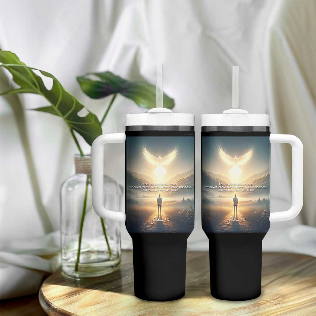 Christian Gifts Tumbler With Handle I Am The Light of The World Bible Verse John 8:12