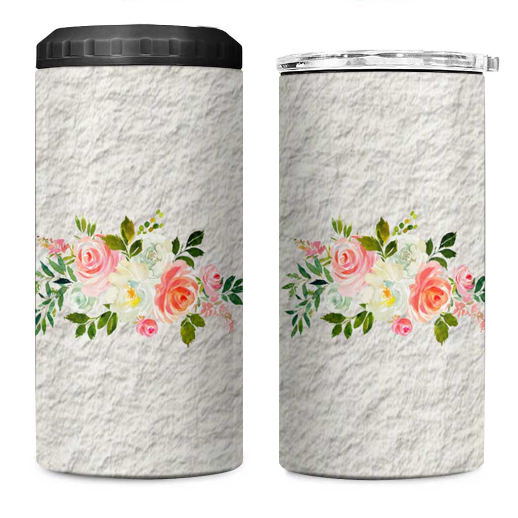 Abundant Blooms 4 in 1 Can Cooler Tumbler Soft Pink Rose Bouquet Garden Aesthetic Elegant Floral