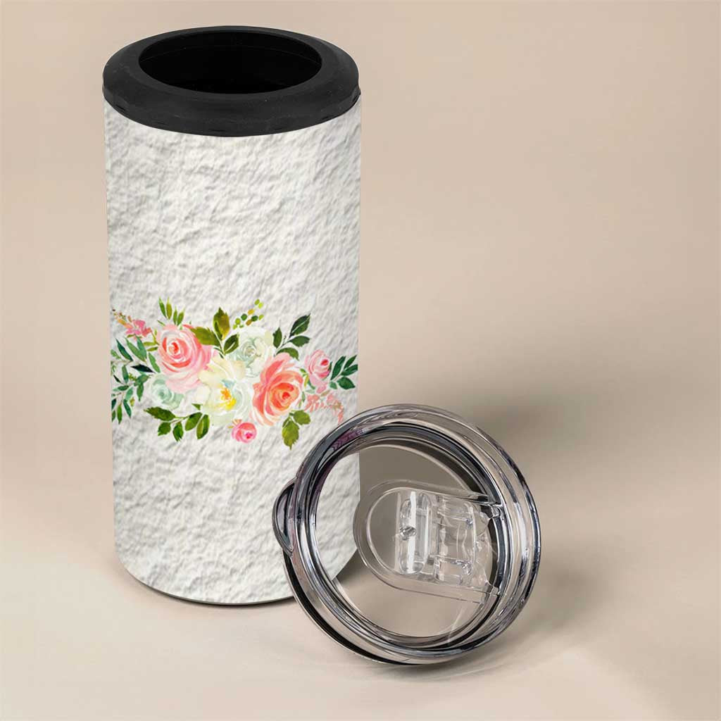 Abundant Blooms 4 in 1 Can Cooler Tumbler Soft Pink Rose Bouquet Garden Aesthetic Elegant Floral