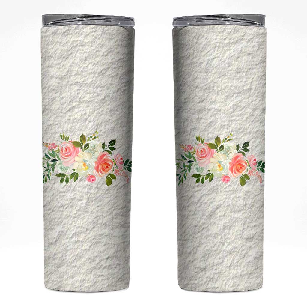 Abundant Blooms Skinny Tumbler Soft Pink Rose Bouquet Garden Aesthetic Elegant Floral