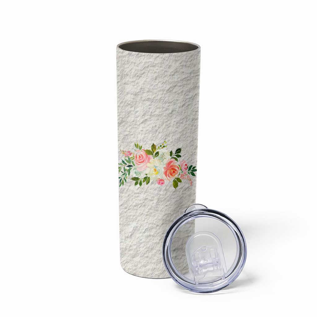 Abundant Blooms Skinny Tumbler Soft Pink Rose Bouquet Garden Aesthetic Elegant Floral
