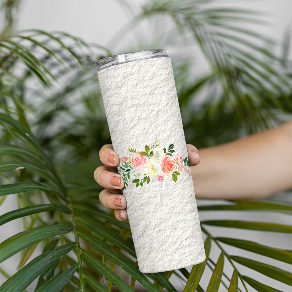 Abundant Blooms Skinny Tumbler Soft Pink Rose Bouquet Garden Aesthetic Elegant Floral