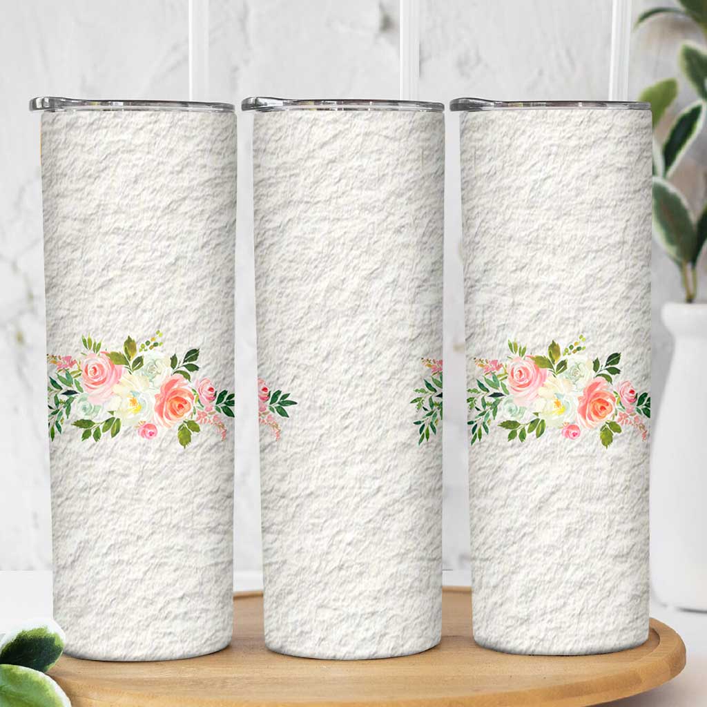 Abundant Blooms Skinny Tumbler Soft Pink Rose Bouquet Garden Aesthetic Elegant Floral