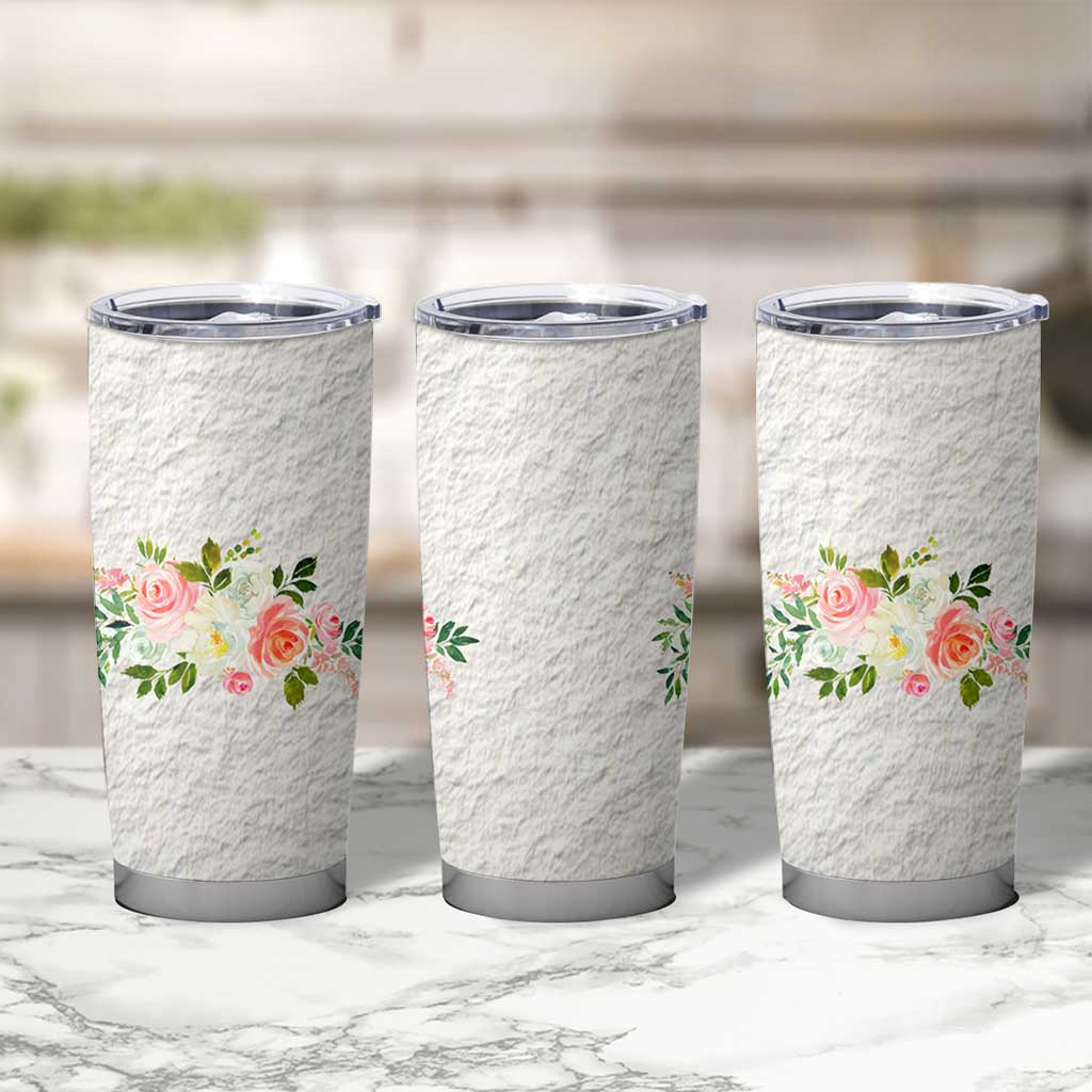 Abundant Blooms Tumbler Cup Soft Pink Rose Bouquet Garden Aesthetic Elegant Floral