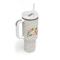 Abundant Blooms Tumbler With Handle Soft Pink Rose Bouquet Garden Aesthetic Elegant Floral