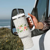Abundant Blooms Tumbler With Handle Soft Pink Rose Bouquet Garden Aesthetic Elegant Floral