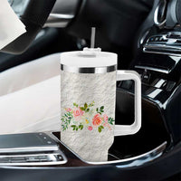 Abundant Blooms Tumbler With Handle Soft Pink Rose Bouquet Garden Aesthetic Elegant Floral