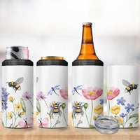 Vintage Spring Wildflower 4 in 1 Can Cooler Tumbler Bees Butterflies Floral Meadow
