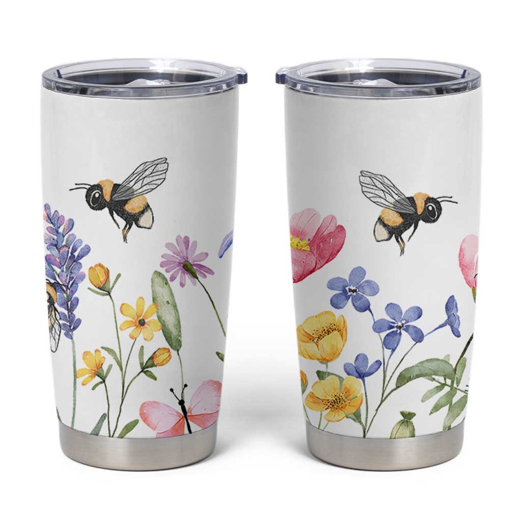 Vintage Spring Wildflower Tumbler Cup Bees Butterflies Floral Meadow