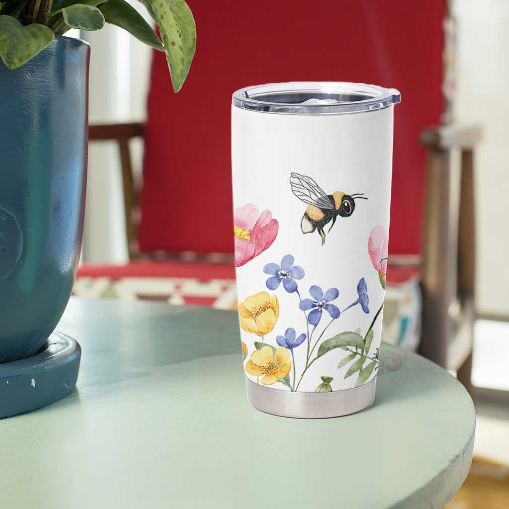 Vintage Spring Wildflower Tumbler Cup Bees Butterflies Floral Meadow