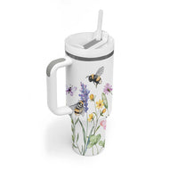 Vintage Spring Wildflower Tumbler With Handle Bees Butterflies Floral Meadow