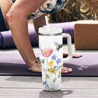 Vintage Spring Wildflower Tumbler With Handle Bees Butterflies Floral Meadow