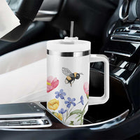 Vintage Spring Wildflower Tumbler With Handle Bees Butterflies Floral Meadow