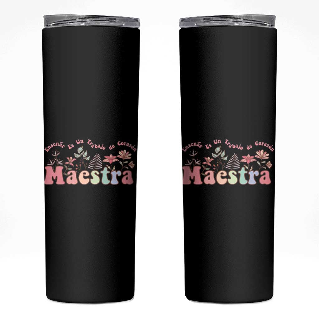 Maestra Skinny Tumbler Vintage Floral Spanish Teacher Appreciation Gift Back To School - Wonder Print Shop