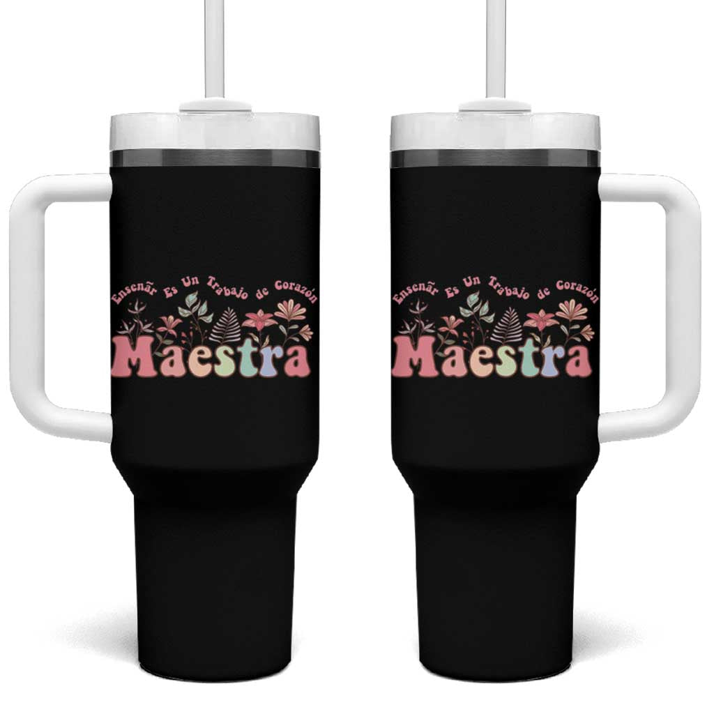 Maestra Tumbler With Handle Vintage Floral Spanish Teacher Appreciation Gift Back To School - Wonder Print Shop